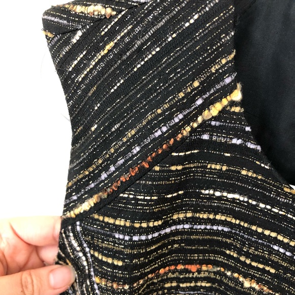 Shoshanna Black Metallic Gold Cocktail Fit Flare Mini Dress 6 Small S - Picture 6 of 13